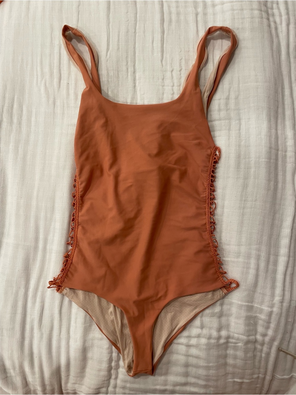 acacia swimwear Rust Orange One-Piece with Crochet Side Trim
